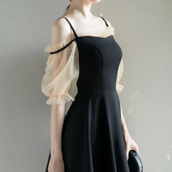 Modern / Fashion Black Homecoming Graduation Dresses 2019 A-Line / Princess Square Neckline Puffy 1/2 Sleeves Short Ruffle Backless Formal Dresses