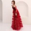 Sexy Burgundy Summer Prom Dresses 2019 A-Line / Princess Spaghetti Straps Puffy Long Sleeve Star Appliques Sequins Floor-Length / Long Cascading Ruffles Backless Formal Dresses