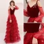 Sexy Burgundy Summer Prom Dresses 2019 A-Line / Princess Spaghetti Straps Puffy Long Sleeve Star Appliques Sequins Floor-Length / Long Cascading Ruffles Backless Formal Dresses