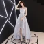 High Low Grey See-through Prom Dresses 2019 A-Line / Princess Scoop Neck Sleeveless Star Appliques Lace Asymmetrical Ruffle Formal Dresses