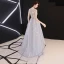 High Low Grey See-through Prom Dresses 2019 A-Line / Princess Scoop Neck Sleeveless Star Appliques Lace Asymmetrical Ruffle Formal Dresses