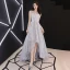 High Low Grey See-through Prom Dresses 2019 A-Line / Princess Scoop Neck Sleeveless Star Appliques Lace Asymmetrical Ruffle Formal Dresses