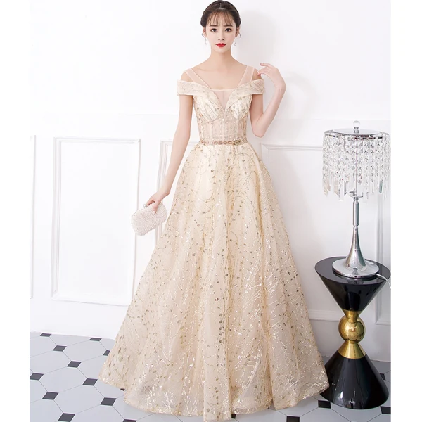 Illusion Silver Evening Dresses 2019 A-Line / Princess U-Neck Short Sleeve Glitter Tulle Metal Sash Floor-Length / Long Ruffle Backless Formal Dresses