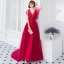 Chic / Beautiful Burgundy Evening Dresses  2018 A-Line / Princess V-Neck Short Sleeve Appliques Lace Beading Court Train Ruffle Backless Formal Dresses