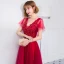 Chic / Beautiful Burgundy Evening Dresses  2018 A-Line / Princess V-Neck Short Sleeve Appliques Lace Beading Court Train Ruffle Backless Formal Dresses