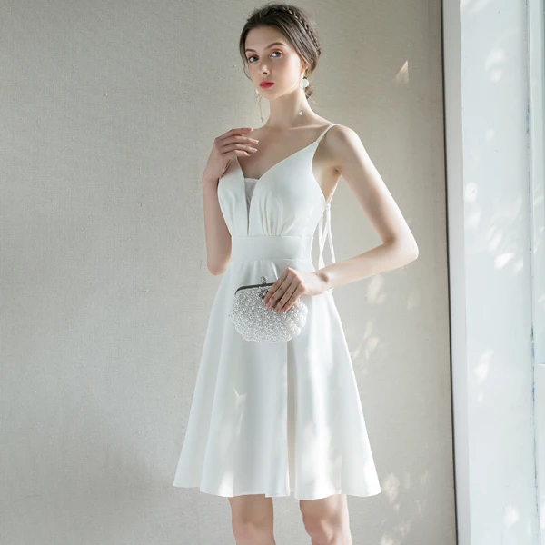 affordable white graduation dresses WEDTREND Women White Graduation Dress Boat Neck Lace A Line Long Sleeves  Short Grad Ceremony Dress – Wedtrend UK main image 1