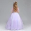 Chic / Belle Lavande Robe Ceremonie Fille 2017 Robe Boule Encolure Dégagée Manches Courtes Appliques Fleur Perle Faux Diamant Longue Volants Robe Pour Mariage