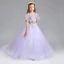 Chic / Belle Lavande Robe Ceremonie Fille 2017 Robe Boule Encolure Dégagée Manches Courtes Appliques Fleur Perle Faux Diamant Longue Volants Robe Pour Mariage