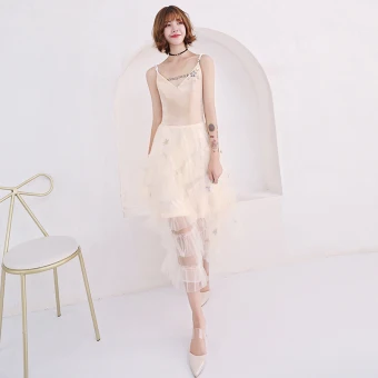 Modest Simple Champagne Summer Homecoming Graduation Dresses 2018 A Line Princess Sleeveless Spaghetti Straps Star Appliques Sequins Tea Length Ruffle Backless Formal Dresses