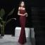 Elegant Burgundy Evening Dresses  2018 Trumpet / Mermaid Short Sleeve Spaghetti Straps Beading Tassel Floor-Length / Long Ruffle Backless Formal Dresses
