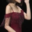 Elegant Burgundy Evening Dresses  2018 Trumpet / Mermaid Short Sleeve Spaghetti Straps Beading Tassel Floor-Length / Long Ruffle Backless Formal Dresses