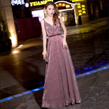 Bling Bling Sukkertøyrosa Paljetter Selskapskjoler 2018 Prinsesse Uten Ermer Spaghettistropper Rhinestone Sash Lange Buste Ryggløse Formelle Kjoler