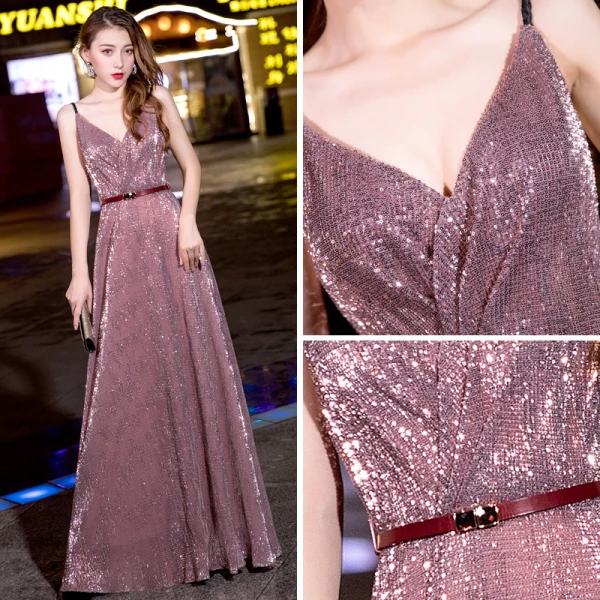Bling Bling Cukierki Różowy Cekiny Sukienki Wieczorowe 2018 Princessa Bez Rękawów Spaghetti Pasy Rhinestone Szarfa Długie Wzburzyć Bez Pleców Sukienki Wizytowe