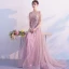 Modern / Fashion Blushing Pink Evening Dresses  2019 A-Line / Princess V-Neck Sleeveless Appliques Lace Pearl Beading Court Train Ruffle Backless Formal Dresses