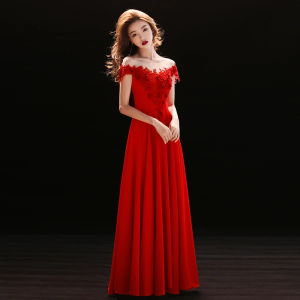 Affordable Burgundy Evening Dresses 2018 A-Line / Princess See-through Scoop Neck Short Sleeve Appliques Lace Floor-Length / Long Ruffle Formal Dresses