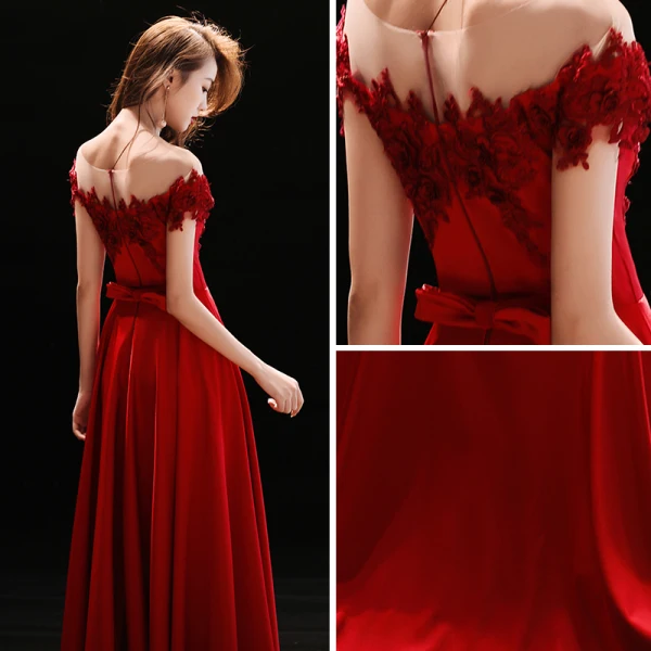 Affordable Burgundy Evening Dresses 2018 A-Line / Princess See-through Scoop Neck Short Sleeve Appliques Lace Floor-Length / Long Ruffle Formal Dresses