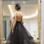 Sexy Noire Robe De Soirée 2018 Princesse V-Cou Sans Manches Appliques En Dentelle Noeud Tribunal Train Volants Dos Nu Robe De Ceremonie