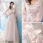 Romantic Blushing Pink Evening Dresses  2019 A-Line / Princess V-Neck Puffy 3/4 Sleeve Appliques Lace Feather Floor-Length / Long Ruffle Backless Formal Dresses