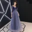 Illusion Royal Blue Evening Dresses  2019 A-Line / Princess V-Neck 3/4 Sleeve Appliques Pierced Lace Floor-Length / Long Ruffle Backless Formal Dresses