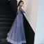 Illusion Royal Blue Evening Dresses  2019 A-Line / Princess V-Neck 3/4 Sleeve Appliques Pierced Lace Floor-Length / Long Ruffle Backless Formal Dresses