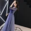 Illusion Royal Blue Evening Dresses  2019 A-Line / Princess V-Neck 3/4 Sleeve Appliques Pierced Lace Floor-Length / Long Ruffle Backless Formal Dresses