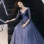 Illusion Royal Blue Evening Dresses  2019 A-Line / Princess V-Neck 3/4 Sleeve Appliques Pierced Lace Floor-Length / Long Ruffle Backless Formal Dresses