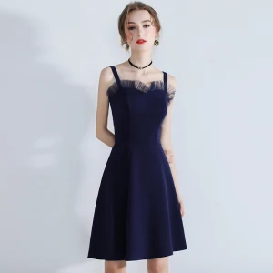 Modest Simple Navy Blue Homecoming Graduation Dresses 2018 A Line Princess Shoulders Sleeveless Short Backless Formal Dresses