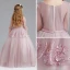 Vintage Blushing Pink Flower Girl Dresses 2017 Ball Gown Square Neckline 3/4 Sleeve Appliques Lace Sash Floor-Length / Long Ruffle Wedding Party Dresses