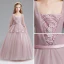 Vintage Blushing Pink Flower Girl Dresses 2017 Ball Gown Square Neckline 3/4 Sleeve Appliques Lace Sash Floor-Length / Long Ruffle Wedding Party Dresses