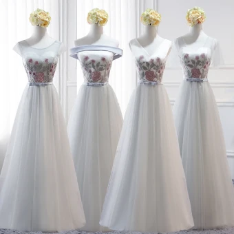 Chic Beautiful Grey Bridesmaid Dresses 2018 A Line Princess Bow Sash Floor Length Long Ruffle Backless Wedding Party Dresses