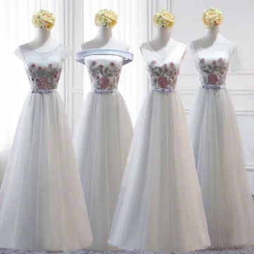Chic Beautiful Grey Bridesmaid Dresses 2018 A Line Princess Bow Sash Floor Length Long Ruffle Backless Wedding Party Dresses