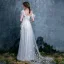 Modern / Fashion Ivory Summer Wedding Dresses 2018 Empire One-Shoulder Short Sleeve Backless Appliques Flower Feather Ruffle Watteau Train