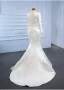 Luxury / Gorgeous Modest  Muslim Ivory Satin Wedding Dresses 2021 Trumpet / Mermaid High Neck Long Sleeve Beading Pearl Crossed Straps Detachable Cathedral Train Church