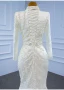 Luxury / Gorgeous Modest  Muslim Ivory Satin Wedding Dresses 2021 Trumpet / Mermaid High Neck Long Sleeve Beading Pearl Crossed Straps Detachable Cathedral Train Church