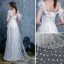 Modern / Fashion Ivory Summer Wedding Dresses 2018 Empire One-Shoulder Short Sleeve Backless Appliques Flower Feather Ruffle Watteau Train