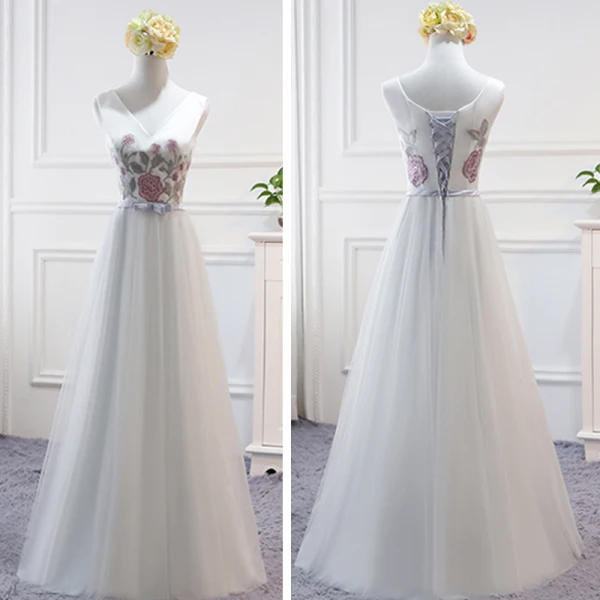 Snygga / Fina Grå Tärnklänningar 2018 Prinsessa Rosett Skärp Långa Ruffle Halterneck Klänning Till Bröllop