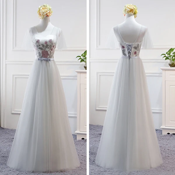 Snygga / Fina Grå Tärnklänningar 2018 Prinsessa Rosett Skärp Långa Ruffle Halterneck Klänning Till Bröllop