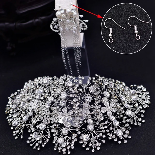 Elegant Silver Alloy Bridal Jewelry 2021 Headpieces Tassel Earrings Rhinestone Flower Wedding Accessories