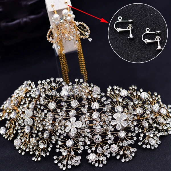 Elegant Silver Alloy Bridal Jewelry 2021 Headpieces Tassel Earrings Rhinestone Flower Wedding Accessories