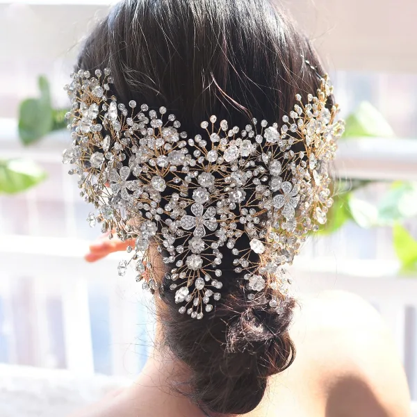 Elegant Silver Alloy Bridal Jewelry 2021 Headpieces Tassel Earrings Rhinestone Flower Wedding Accessories