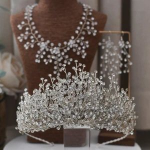 Charmant Argenté Bijoux Mariage 2021 Alliage Faux Diamant Boucles D 039 Oreilles Un Collier Tiare Mariage Accessorize
