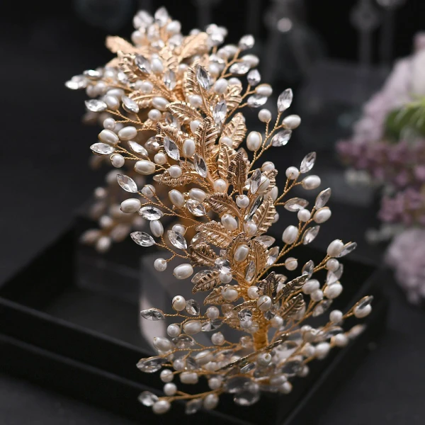 Beste Gull Hårbøyle Hodepynt 2021 Legering Rhinestone Perle Har Tilbehor