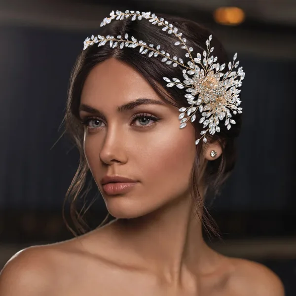 Mode Silver Bröllop Hårsmycken 2021 Legering Rhinestone Brud Huvudbonad