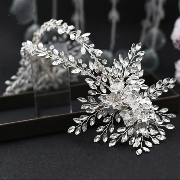 Mode Silver Bröllop Hårsmycken 2021 Legering Rhinestone Brud Huvudbonad