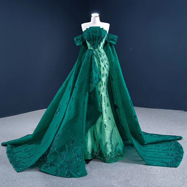 Luxury Gorgeous Dark Green Red Carpet Evening Dresses 2021 Trumpet Mermaid Short Sleeve Luxury Gorgeous Dark Green Red Carpet Evening Dresses 2021 Trumpet Mermaid Short Sleeve