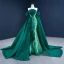 Luxe Vert Foncé Tapis rouge Robe De Soirée 2021 Trompette / Sirène De l'épaule Manches Courtes Appliques Paillettes Watteau Train Volants Dos Nu Robe De Ceremonie