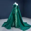 Luxe Vert Foncé Tapis rouge Robe De Soirée 2021 Trompette / Sirène De l'épaule Manches Courtes Appliques Paillettes Watteau Train Volants Dos Nu Robe De Ceremonie