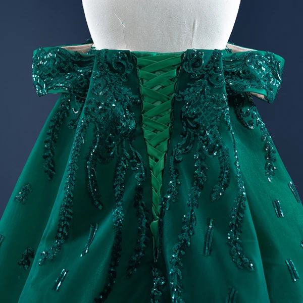 Luxe Vert Foncé Tapis rouge Robe De Soirée 2021 Trompette / Sirène De l'épaule Manches Courtes Appliques Paillettes Watteau Train Volants Dos Nu Robe De Ceremonie