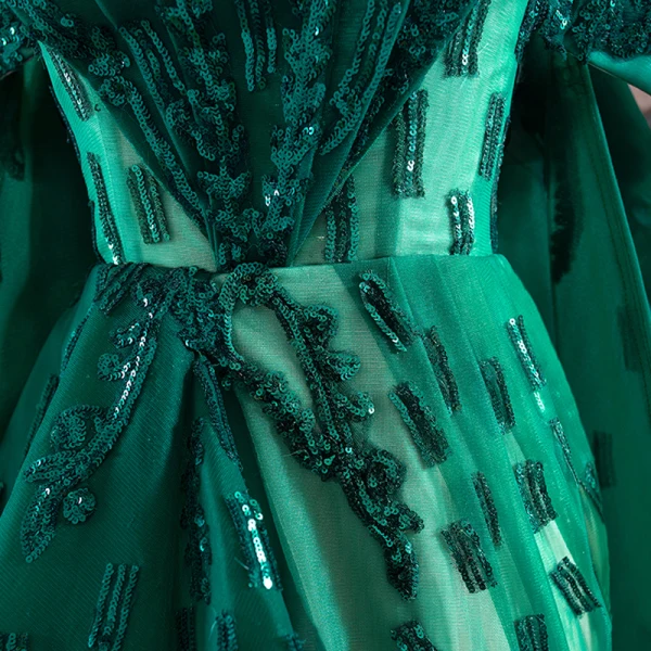 Luxury Gorgeous Dark Green Red Carpet Evening Dresses 2021 Trumpet Mermaid Short Sleeve