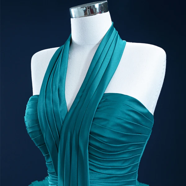 Luxury / Gorgeous Ink Blue Prom Dresses 2021 Ball Gown Halter Sleeveless Cascading Ruffles Court Train Backless Formal Dresses